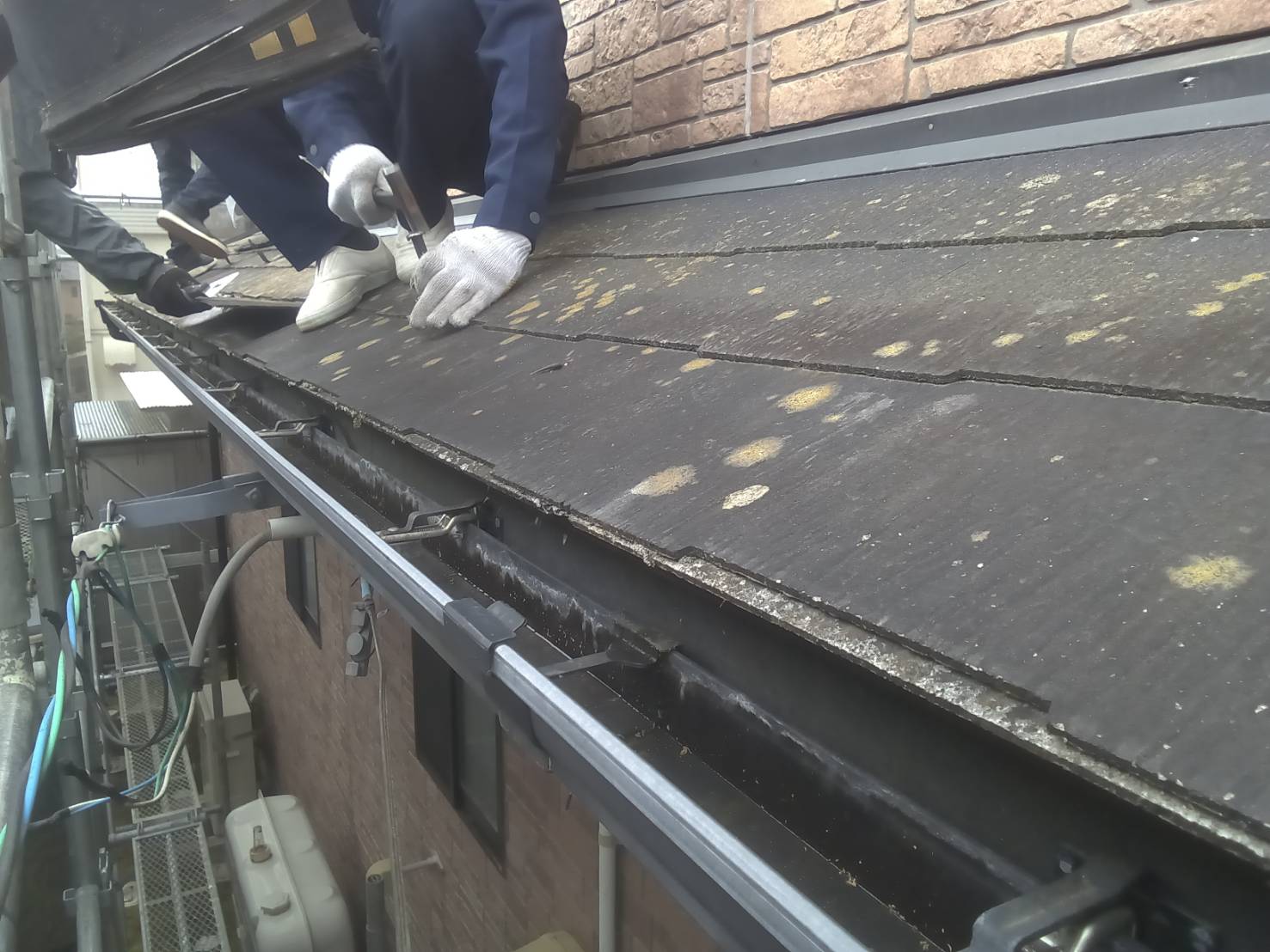 軒先スレートの劣化確認