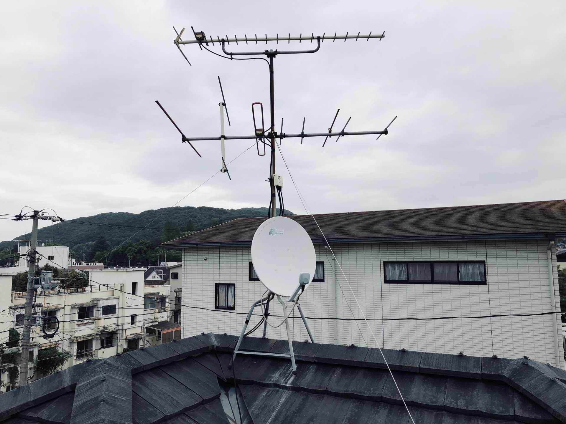 屋根に立つテレビアンテナ