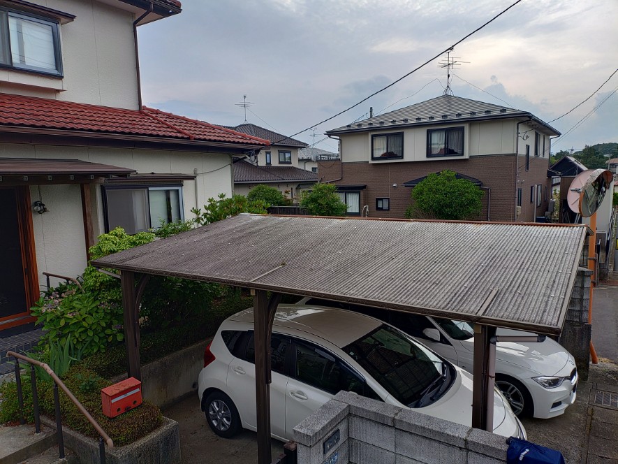 七ヶ浜町境山にてカーポート屋根（タキロン）交換工事を行いました