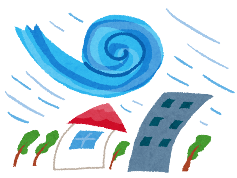 台風と家のイラスト