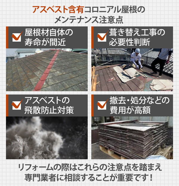 アスベスト含有コロニアル屋根のメンテナンス注意点